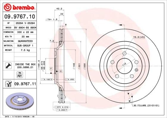 Bremžu diski BREMBO 09.9767.11 1