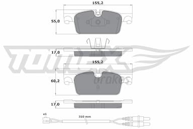 Bremžu uzliku kompl., Disku bremzes TOMEX Brakes TX 17-31 1