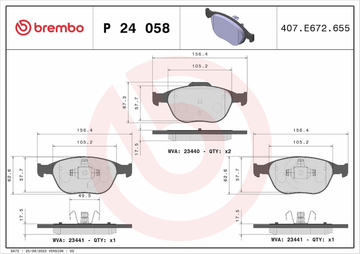 Bremžu uzliku kompl., Disku bremzes BREMBO P 24 058 1