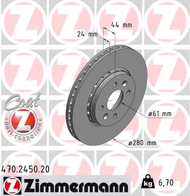 Bremžu diski ZIMMERMANN 470.2450.20 1