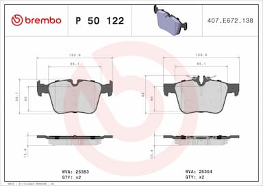 Bremžu uzliku kompl., Disku bremzes BREMBO P 50 122 1