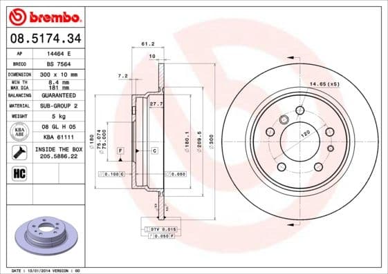 Bremžu diski BREMBO 08.5174.34 1