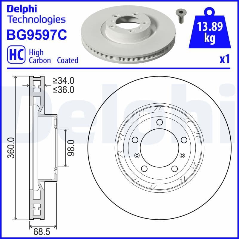 Bremžu diski DELPHI BG9597C 1