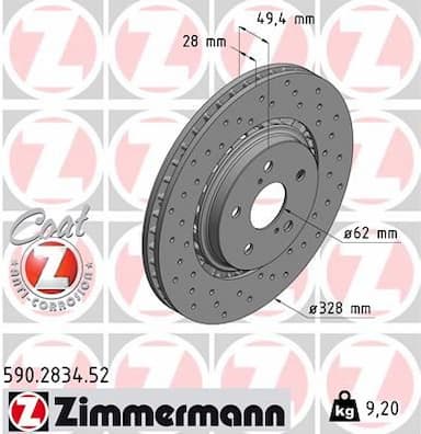 Bremžu diski ZIMMERMANN 590.2834.52 1