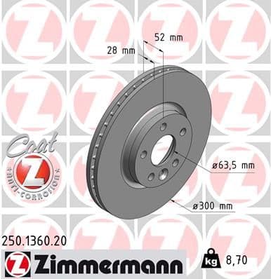 Bremžu diski ZIMMERMANN 250.1360.20 1