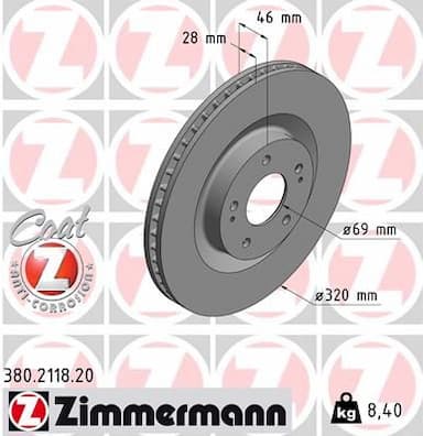 Bremžu diski ZIMMERMANN 380.2118.20 1