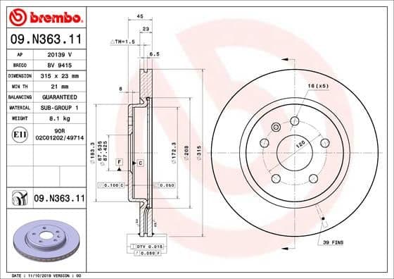 Bremžu diski BREMBO 09.N363.11 1