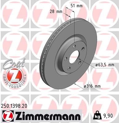 Bremžu diski ZIMMERMANN 250.1398.20 1