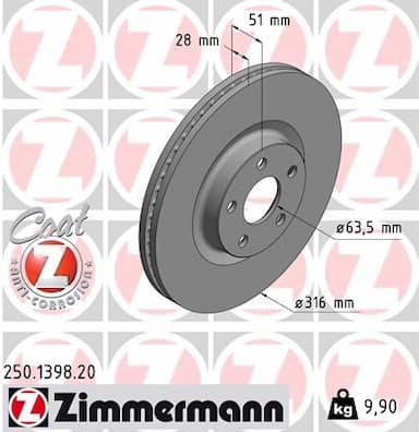 Bremžu diski ZIMMERMANN 250.1398.20 1