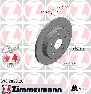 Bremžu diski ZIMMERMANN 590.2829.20 1