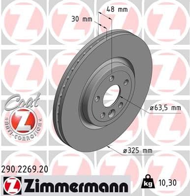 Bremžu diski ZIMMERMANN 290.2269.20 1