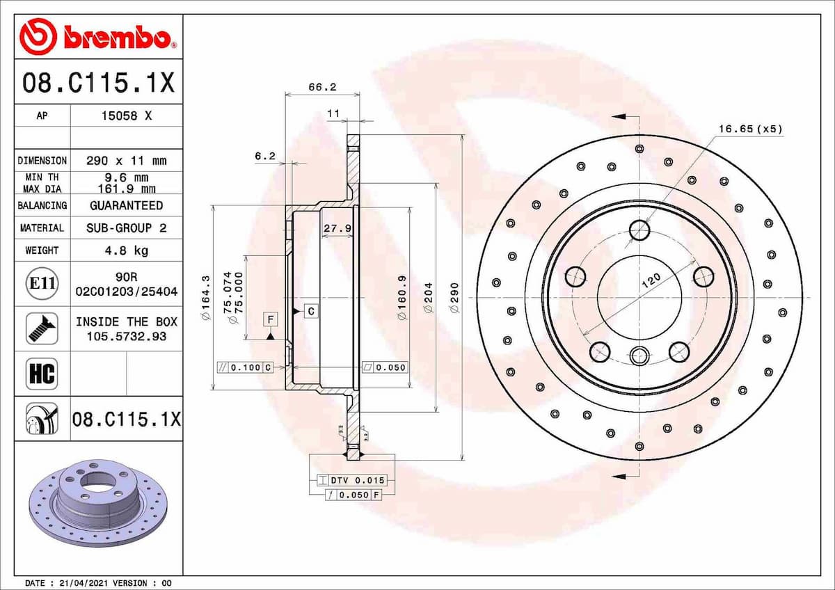 Bremžu diski BREMBO 08.C115.1X 1