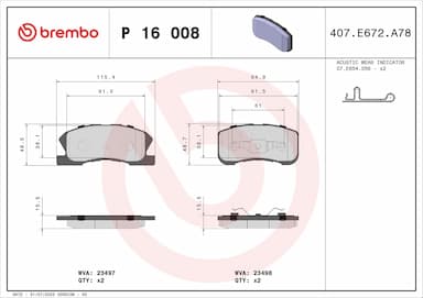 Bremžu uzliku kompl., Disku bremzes BREMBO P 16 008 1