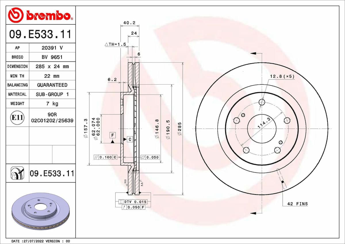 Bremžu diski BREMBO 09.E533.11 1