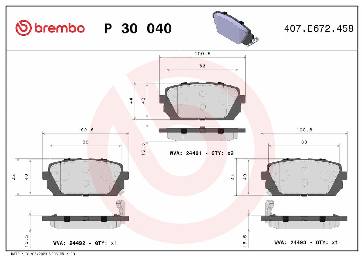 Bremžu uzliku kompl., Disku bremzes BREMBO P 30 040 1