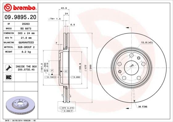 Bremžu diski BREMBO 09.9895.20 1