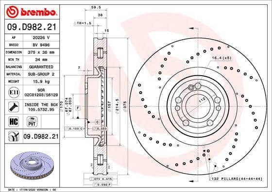 Bremžu diski BREMBO 09.D982.21 1