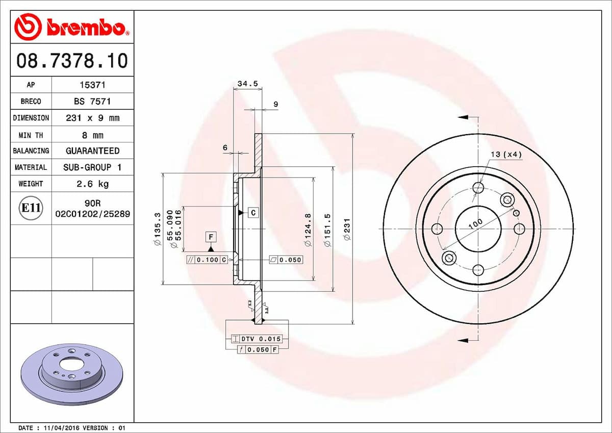 Bremžu diski BREMBO 08.7378.10 1