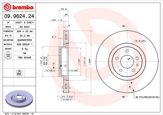 Bremžu diski BREMBO 09.9624.24 1