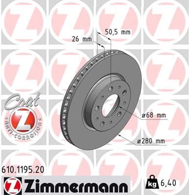 Bremžu diski ZIMMERMANN 610.1195.20 1