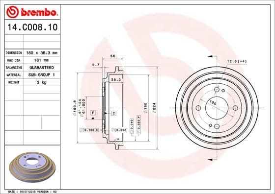 Bremžu trumulis BREMBO 14.C008.10 1