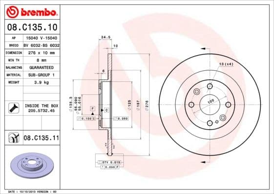 Bremžu diski BREMBO 08.C135.11 1