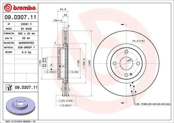 Bremžu diski BREMBO 09.D307.11 1