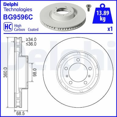 Bremžu diski DELPHI BG9596C 1