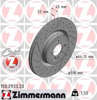 Bremžu diski ZIMMERMANN 150.2933.20 1