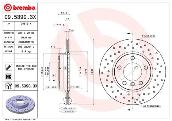 Bremžu diski BREMBO 09.5390.3X 1