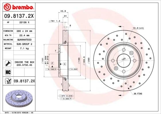 Bremžu diski BREMBO 09.8137.2X 1