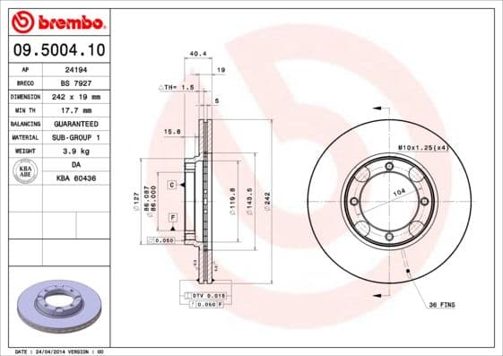 Bremžu diski BREMBO 09.5004.10 1