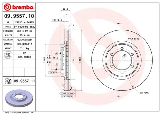 Bremžu diski BREMBO 09.9557.11 1