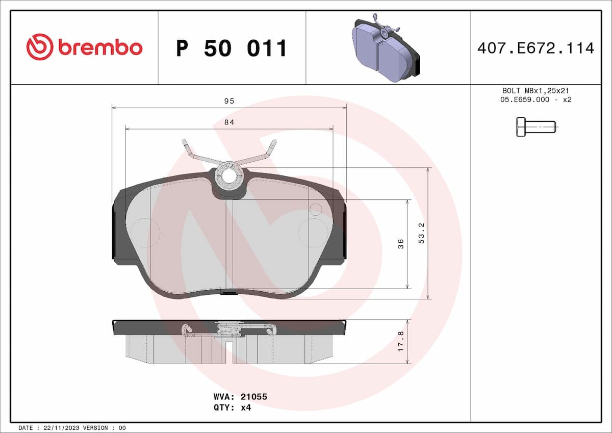 Bremžu uzliku kompl., Disku bremzes BREMBO P 50 011 1