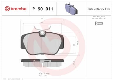 Bremžu uzliku kompl., Disku bremzes BREMBO P 50 011 1