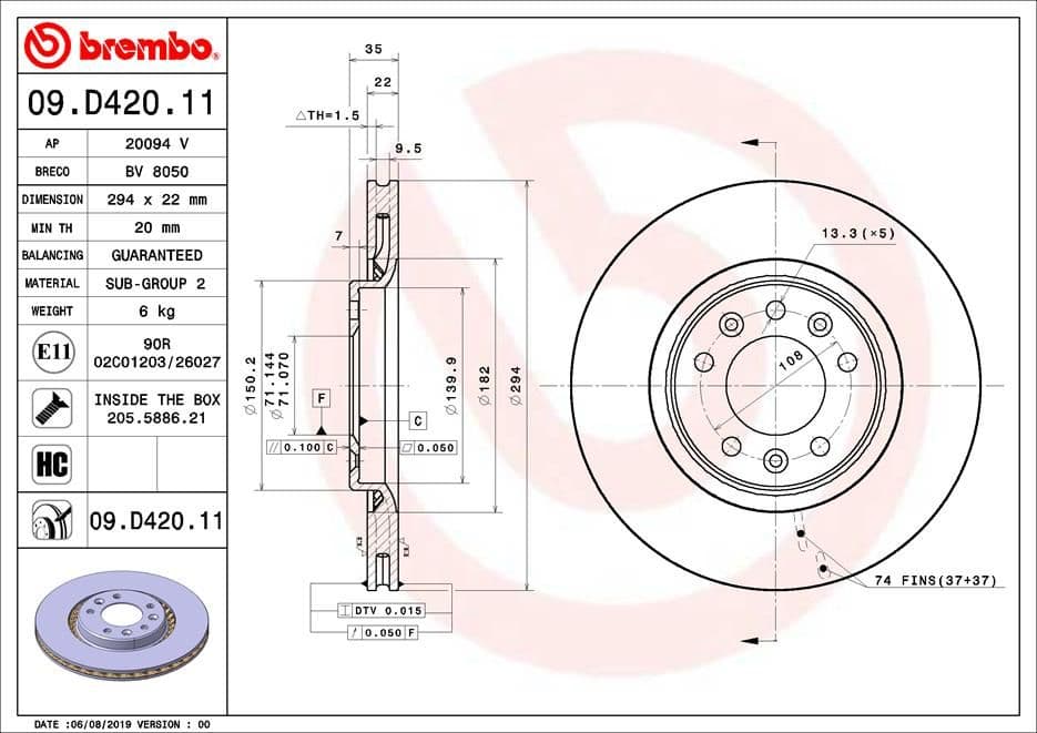 Bremžu diski BREMBO 09.D420.11 1