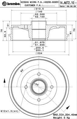 Bremžu trumulis BREMBO 14.A672.10 1