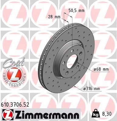 Bremžu diski ZIMMERMANN 610.3706.52 1