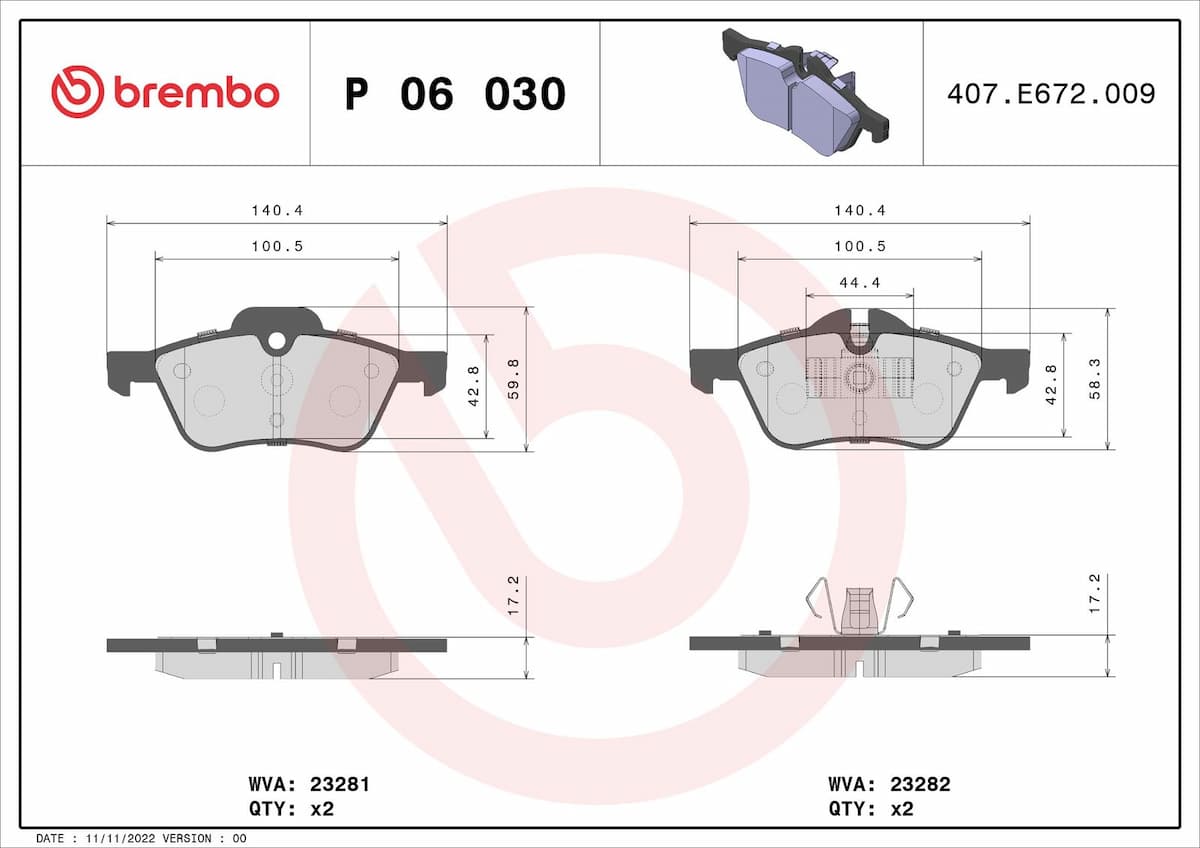 Bremžu uzliku kompl., Disku bremzes BREMBO P 06 030 1