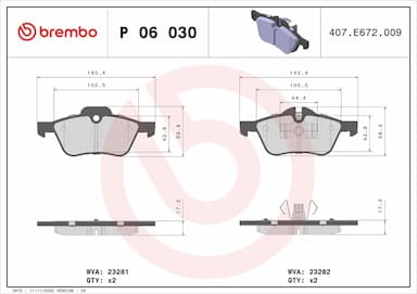 Bremžu uzliku kompl., Disku bremzes BREMBO P 06 030 1