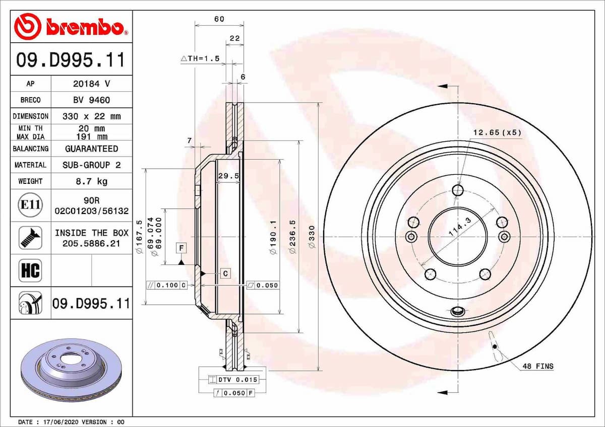 Bremžu diski BREMBO 09.D995.11 1