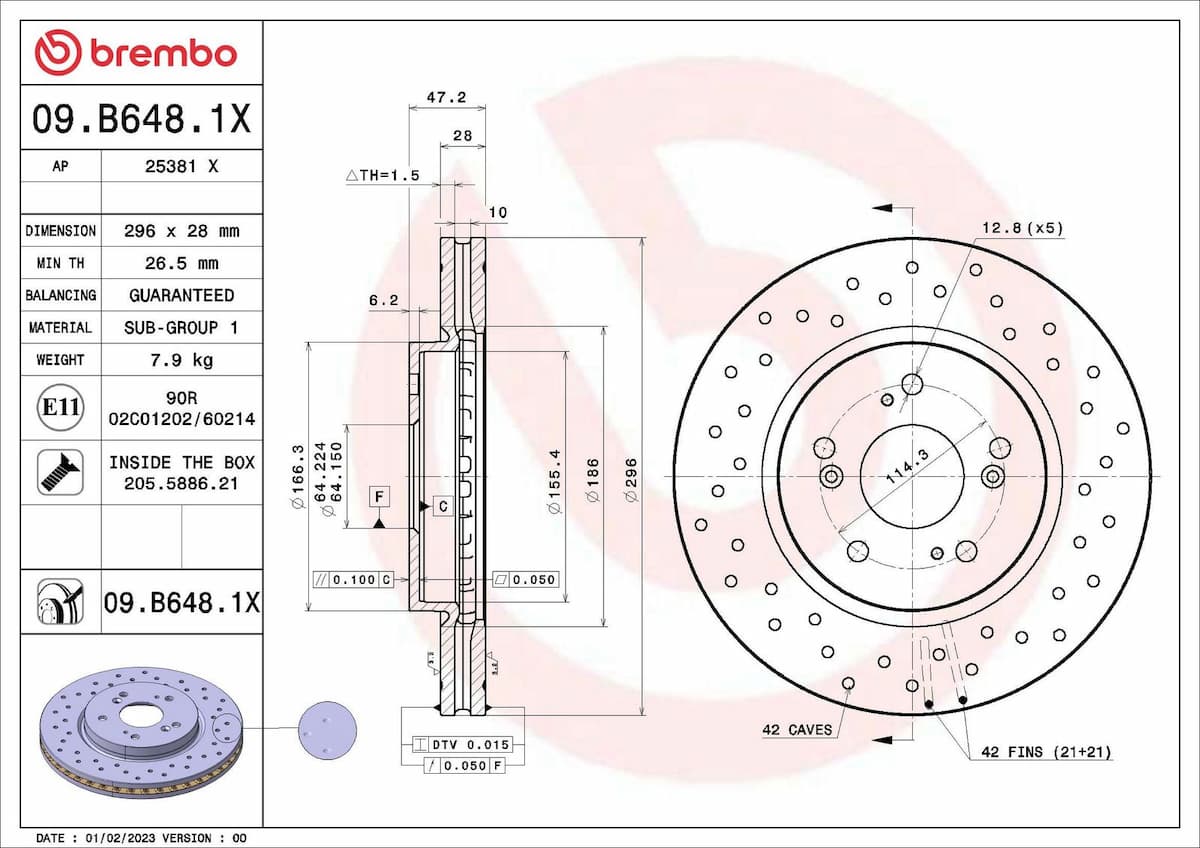 Bremžu diski BREMBO 09.B648.1X 1