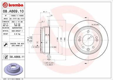 Bremžu diski BREMBO 08.A869.11 1