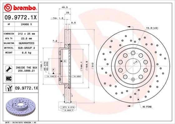 Bremžu diski BREMBO 09.9772.1X 1