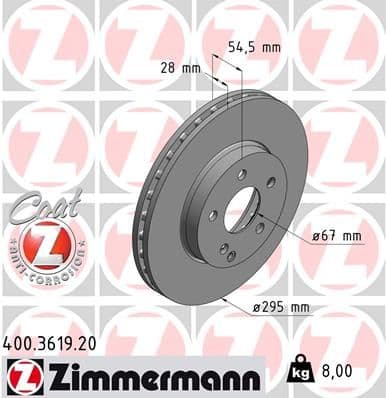 Bremžu diski ZIMMERMANN 400.3619.20 1