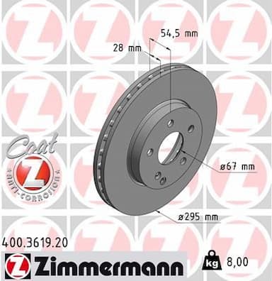 Bremžu diski ZIMMERMANN 400.3619.20 1