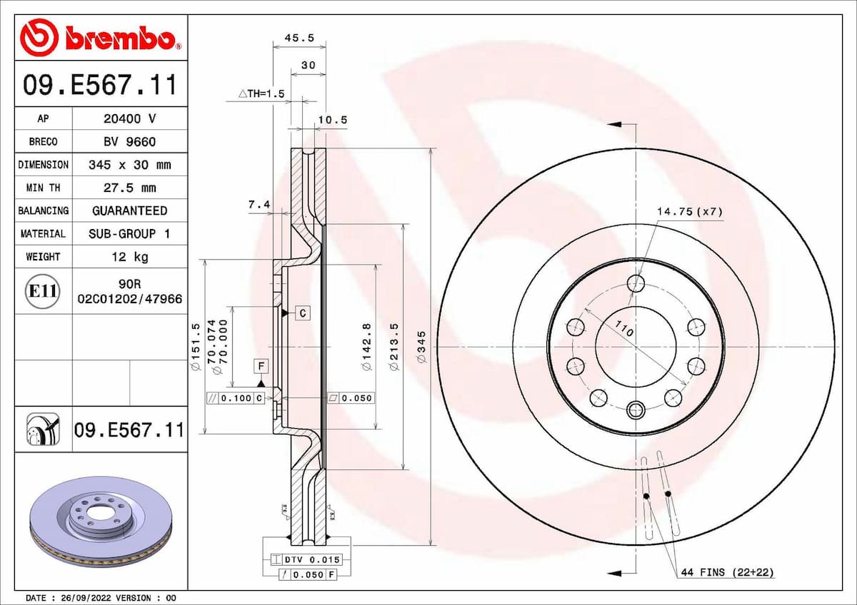 Bremžu diski BREMBO 09.E567.11 1