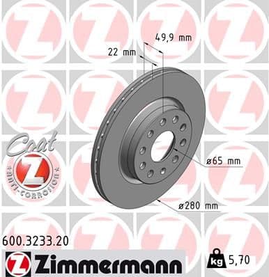 Bremžu diski ZIMMERMANN 600.3233.20 1