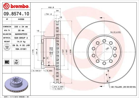 Bremžu diski BREMBO 09.8574.10 1