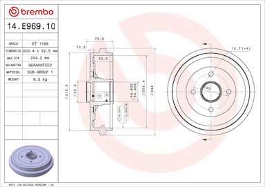 Bremžu trumulis BREMBO 14.E969.10 1